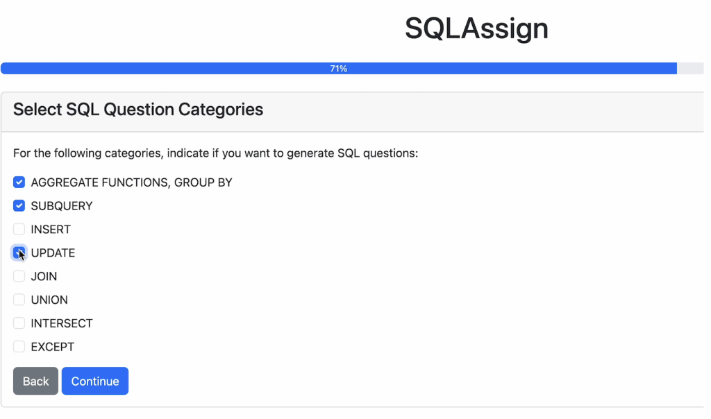 SQLAssign selection Screen